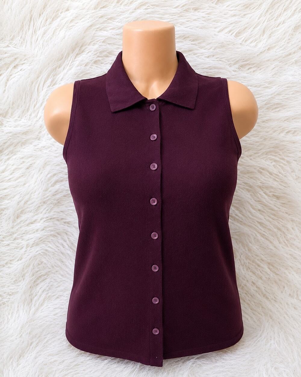 Christopher & Banks Polo Shirt Sleeveless Button-Up Side Slits Purple Women's L